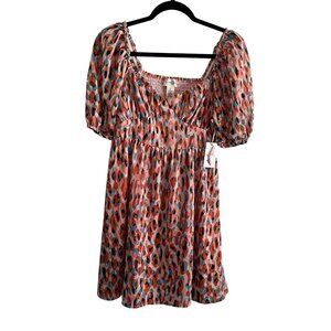 Jessica Simpson Women S Orange Multicolor Puff Sleeve Fit & Flare Dress NWT